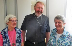 Beverley Stone and Sarah Driden with Bishop Michael Langrish.